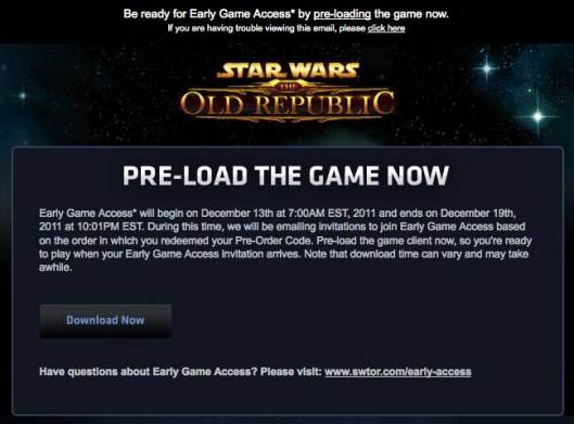SWTOR Early Access email